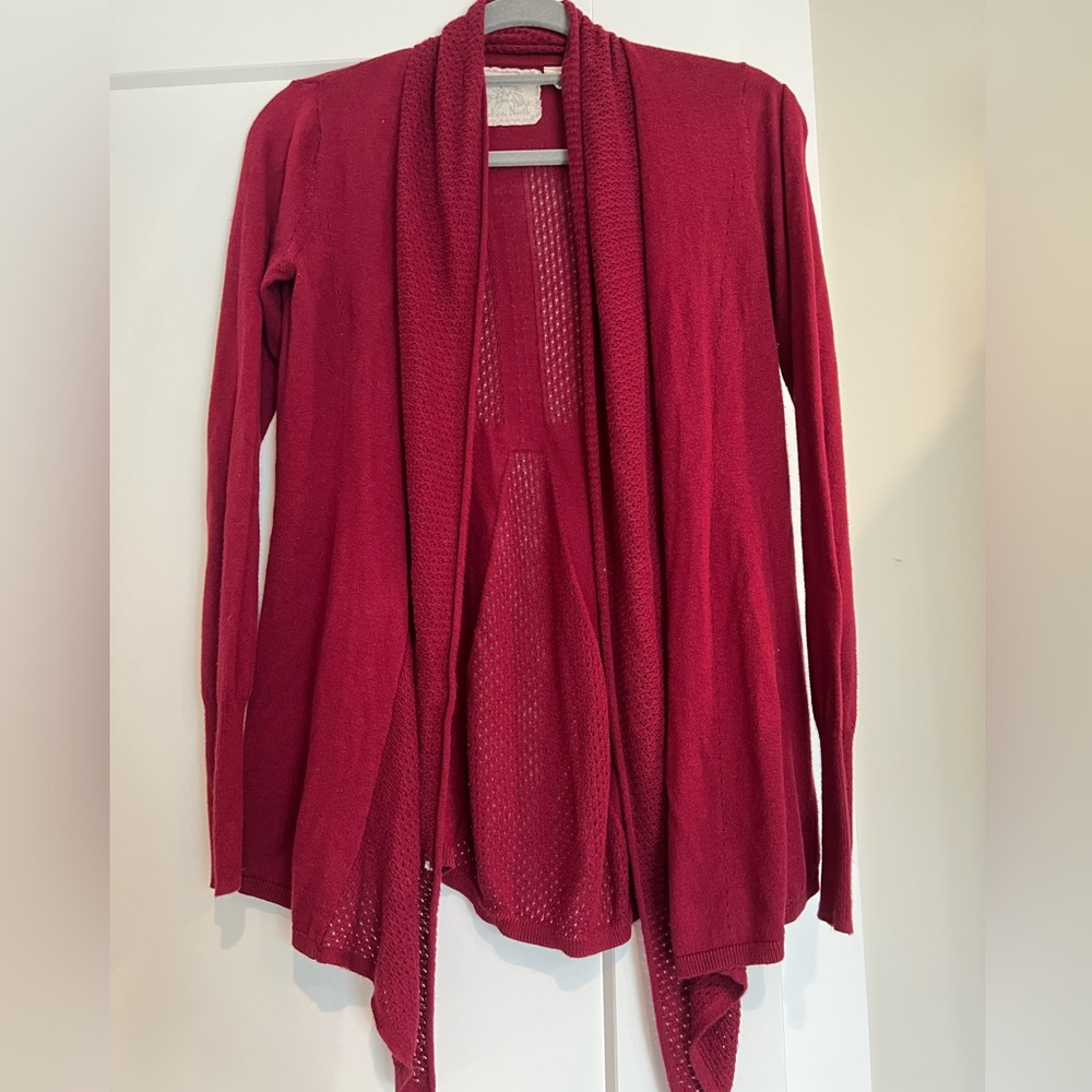 Angel Of The North ANTHROPOLOGIE Deep Red Maroon Open Cardigan